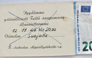 VANHA Kutsu Asekoulu Alipäällystökerho Orivesi 1949