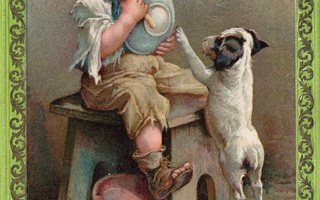 Vanha postikortti- lapsi ja koira