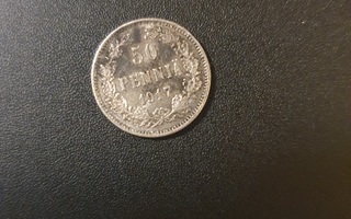 50 penniä 1917 hopeaa kolikko