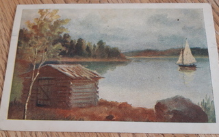 Maisema kortti, purjevene järvellä, v. 1949