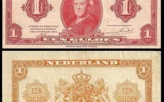 Hollanti Nederland 1 Gulden 1943 P64 sn296 VF ALE!