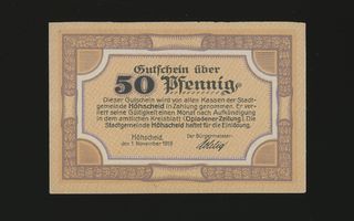 Saksa Notgeld 50 Pfennig, Höhscheid 1.11.1919