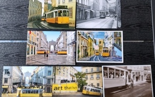 7 raitiovaunu postikorttia
