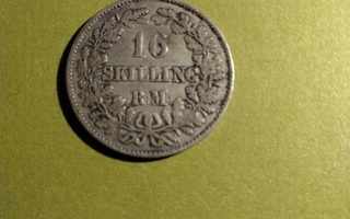 Tanska 16 skillinkiä v.1865 hopeaa