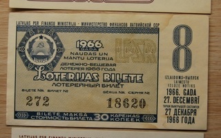 CCCP, lottolippu 1960, 1966,1989 Latvia CCP, 3 kpl.