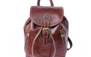Brown Backpack purse with calf-skin leather