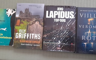 Kirjapaketti 4 kpl ; Poe, Elly Griffiths, Lapidus, Roth