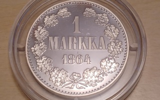 1 Mk 1864 Monetan markan historia sarjan replika Hopea 925