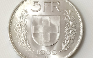 Sveitsi 5 Francs 1939B, Hopeakolikko