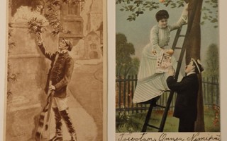 2 kpl Vanhoja romanttisia postikortteja