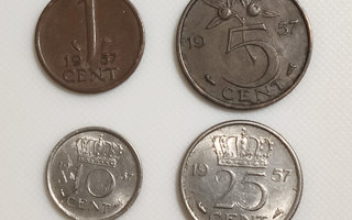 Alankomaat 1, 5, 10, 25 Cent 1957