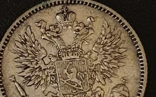 50 penniä 1892 hopeaa kolikko