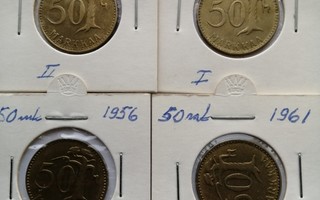 50 mk 1952, 1954, 1956 ja 1961 yht 4 kpl