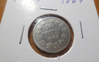 50  penniä  1864    hopeaa  rahakehyksessä kl   4-5