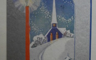 Kirkko, kynttilä, hopeatausta, joulupk, p. 1936