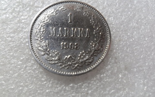 2  mk 1908  hopeaa  kulkematon  hieno   raha,