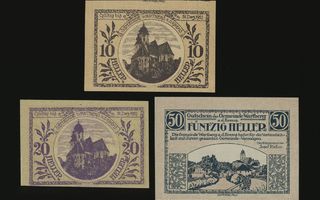 Itävalta Notgeld 10, 20, 50 Heller, Wartberg 1921