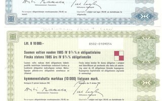 OKK Suomen valtio 27.10.1985 obligaatiolaina IV 9,75 % 5 v