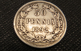50 penniä 1892 hopeaa