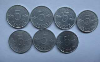 5 ja 10 penniä alumiini 1977 - 1987