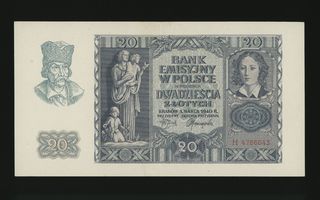 Puola 20 Zlotych 1.3.1940, P95 XF