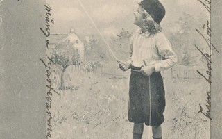 Poika ja leija - vanha Carte Postale