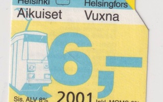 Raitiovaunulippu vuodelta 2001