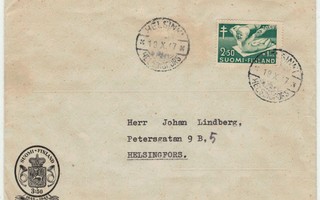 1947 tub 2,50 mk 3,50mk:n ehiökuorella kirje
