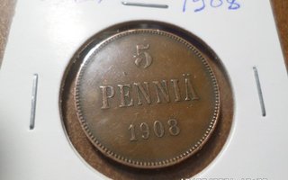 5  penniä  1908     Kl  7  rahakehyksessä