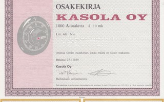 1989 Kasola Oy spec, Helsinki pörssi osakekirja