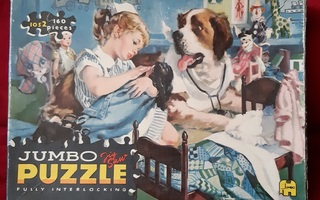 Vintage palapeli pikkutyttö ja Koira.Jumbo Puzzle 160