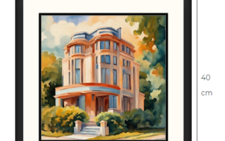 Uusi Art Deco talo taulu 40 cm x 40 cm kehyksineen