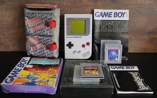 Nintendo Game Boy (1989) + vyölaukku + pelit x 2