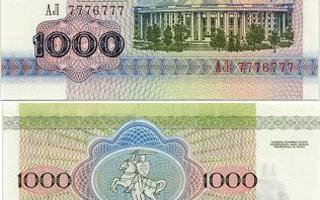 Valko-Venäjä Belarus 1000 Rublaa v.1992 UNC P-11