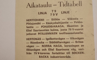 Aikataulu Helsinki-maaseutu liikenne Oy 1972 L 79 ja V