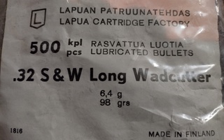 Lapua 32 S & W long wadcutter 6.4 g luoteja 1000 kpl.