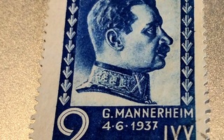 1937 Sotamarsalkka Mannerheim 70 vuotta-merkki leimattuna