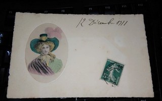 Kaunis Nainen Ovaalissa Taide v.1911 PK76