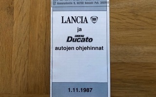 Hinnasto Lancia ja Fiat Ducato 1987/1988