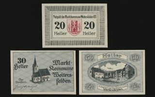 Itävalta Notgeld 20, 30, 50 Heller, Weitersfelden 1920