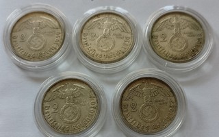 1937 2 Reichsmark hopeakolikko