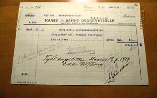 1919 Viipuri  Kaasu ja Sähkö Osakeyhtiö lasku