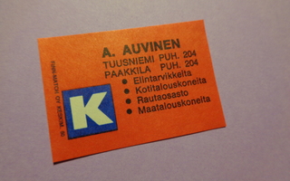 TT-etiketti K A. Auvinen, Tuusniemi - Paakkila