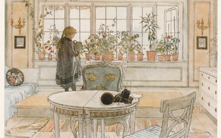 Carl Larsson - Tyttö kastelee kukkia - kudin - olohuone