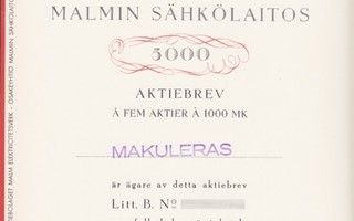 1938 Malmin Sähkölaitos Oy bla, Malmi osakekirja