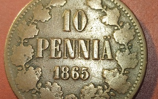 10  penniä  1865 *   Copper/Kupari *1/1