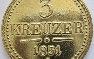 Itävalta 3 Kreuzer 1851 A Kullattu