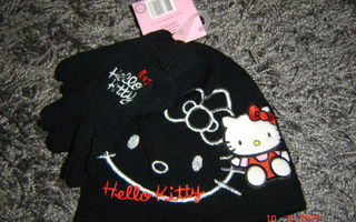 UUSI musta Hello Kitty-pipo  ja sormikkaat (4-6 v.)