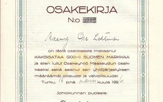 1926 Maaseutu Oy, Turku osakekirja sanomalehti