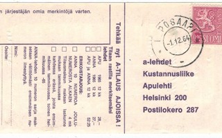 1964 REPOSAARI 2-renkainen leima postikortilla